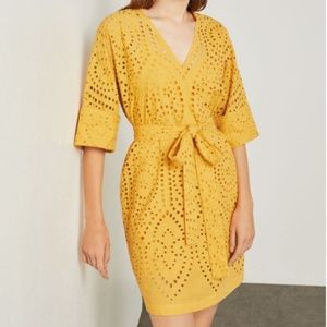 BCBGMAXAZRIA Yellow Eyelet Dress